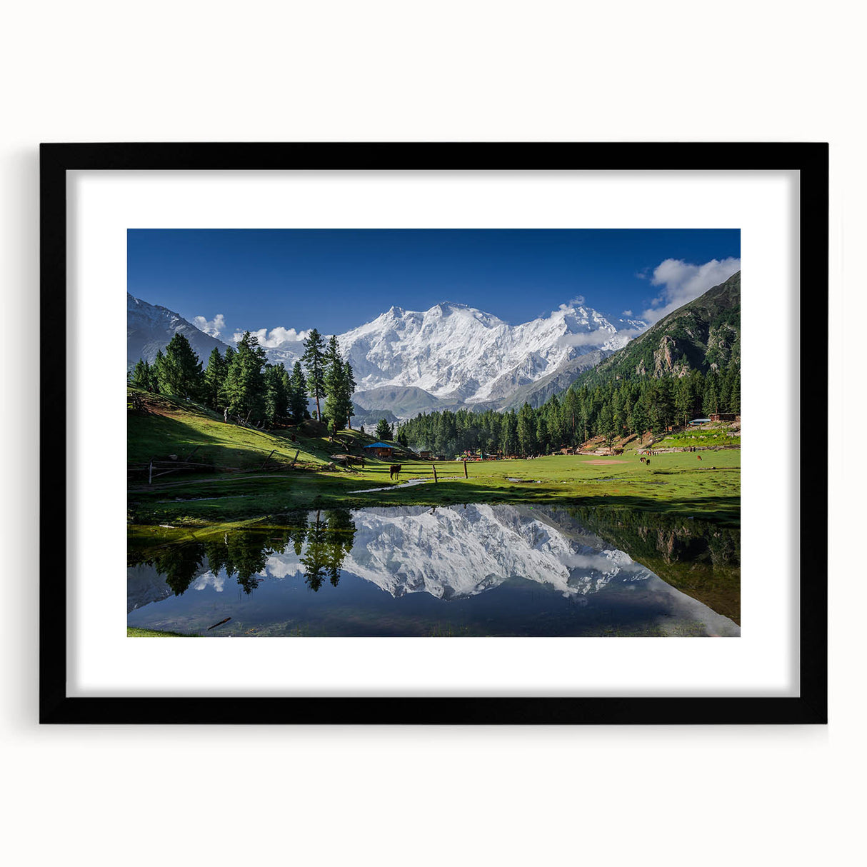 Extra large abstract art print featuring colorful, textured scenery of Pakistan on a black framed canvas.
