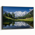 Black and white landscape art painting of a mountain scene on a framed canvas, suitable for bedroom decor.