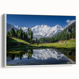 Vintage poster art of a Pakistani landscape on a framed canvas, featuring colorful art in extra large format.