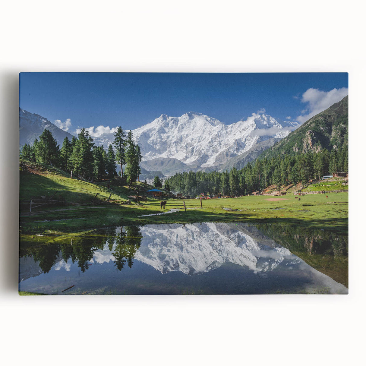 Black and white photograph of the Karakoram mountain range on a large stretched canvas, suited for kitchen art.