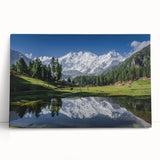 Large black and white stretched canvas featuring a serene Pakistani landscape, ideal for kitchen wall art or bedroom decor.