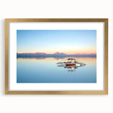 Extra large textured abstract art print of a serene Philippine landscape in muted earth tones, framed in gold.