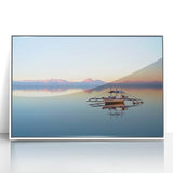 Art deco poster of a Philippine landscape in muted earth tones on a white acrylic frame, suitable for nursery wall art.