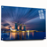 Acrylic print of a large abstract depiction of the Singapore skyline in muted metallic tones.