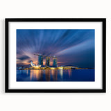 Colorful abstract art print of a textured Singapore skyline in vibrant hues on a large framed canvas.
