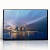 Large abstract wall art featuring a muted color depiction of the Singapore skyline on a framed acrylic print.
