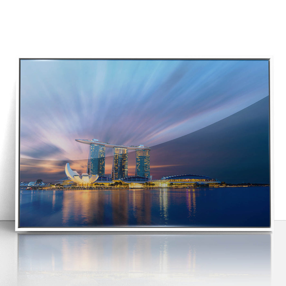 Framed acrylic print of Singapore scenery in art deco style with muted color palette, suitable for modern art wall decor.