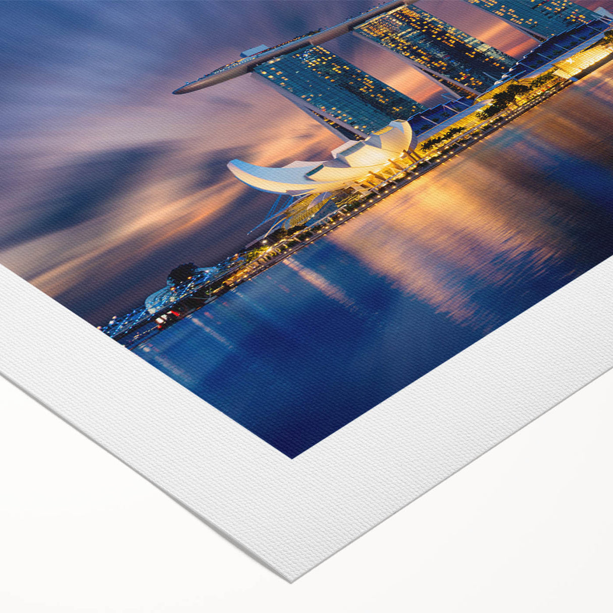 Art deco poster of Singapore skyline in pastel shades on rolled canvas, suitable for dining room wall art.