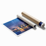 Rolled print of Singapore skyline with soft pastel shades, ideal for classy bathroom wall art.