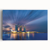 Black and white stretched canvas of Singapore skyline, ideal for kitchen wall art.