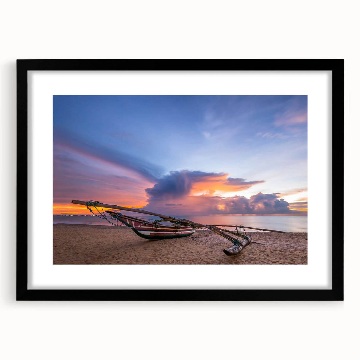 Abstract art print of a vibrant, colorful Sri Lankan scenery on a textured, extra large canvas, ideal for living room decor.