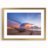 Extra large textured abstract art print of a Sri Lankan landscape in muted earth tones, framed in gold.