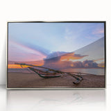 Mid-century modernist art depicting a Sri Lankan landscape in acrylic, framed in silver, suitable for nursery wall art.