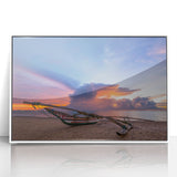 Framed acrylic print of a Sri Lankan landscape in muted green and blue tones, suitable for modern art wall decor.