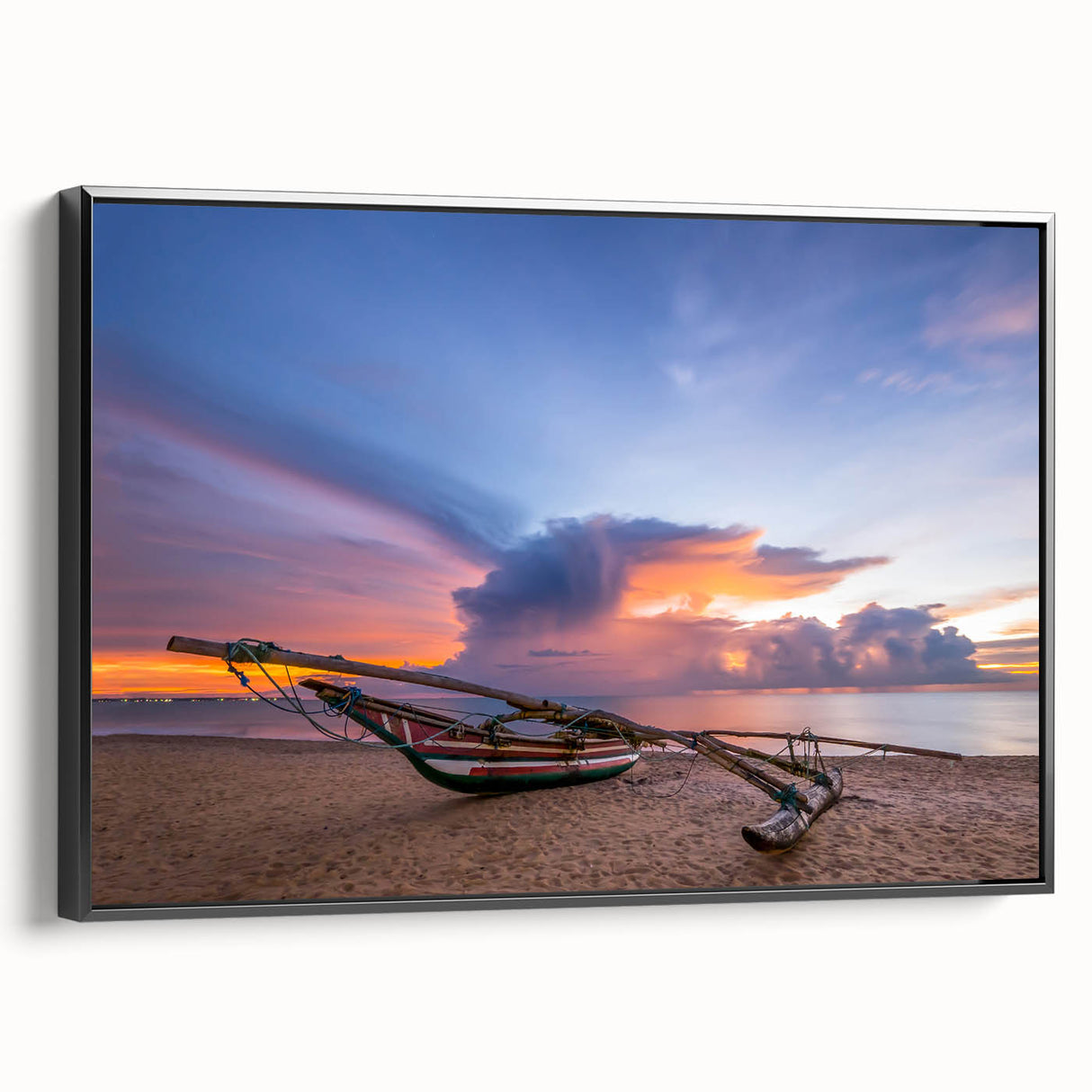 Black and white framed canvas featuring a vintage-style landscape of Sri Lankan scenery, ideal for bedroom decor.