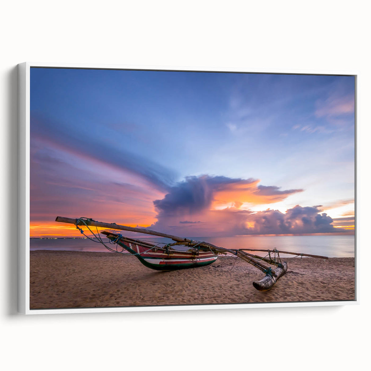 Vintage poster art of a colorful Sri Lankan landscape on a framed canvas, ideal for extra large living room decor.