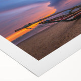 Art deco poster of a serene Sri Lankan landscape in muted green and blue tones on rolled canvas.