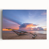 Black and white stretched canvas featuring a serene Sri Lankan landscape, ideal for kitchen wall art.