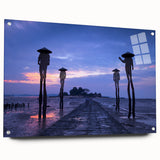 Large abstract wall art of a Taiwan scenery in muted earth tones on acrylic glass, suitable for bedroom or dining room decor.