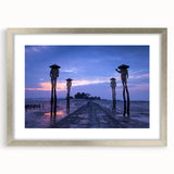 Textured abstract art print of a Taiwan scenery in muted earth tones, framed in silver, ideal for bedroom art.