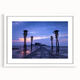 Abstract art print of a Taiwanese landscape in muted earth tones on a white framed canvas, suitable for dining room decor.