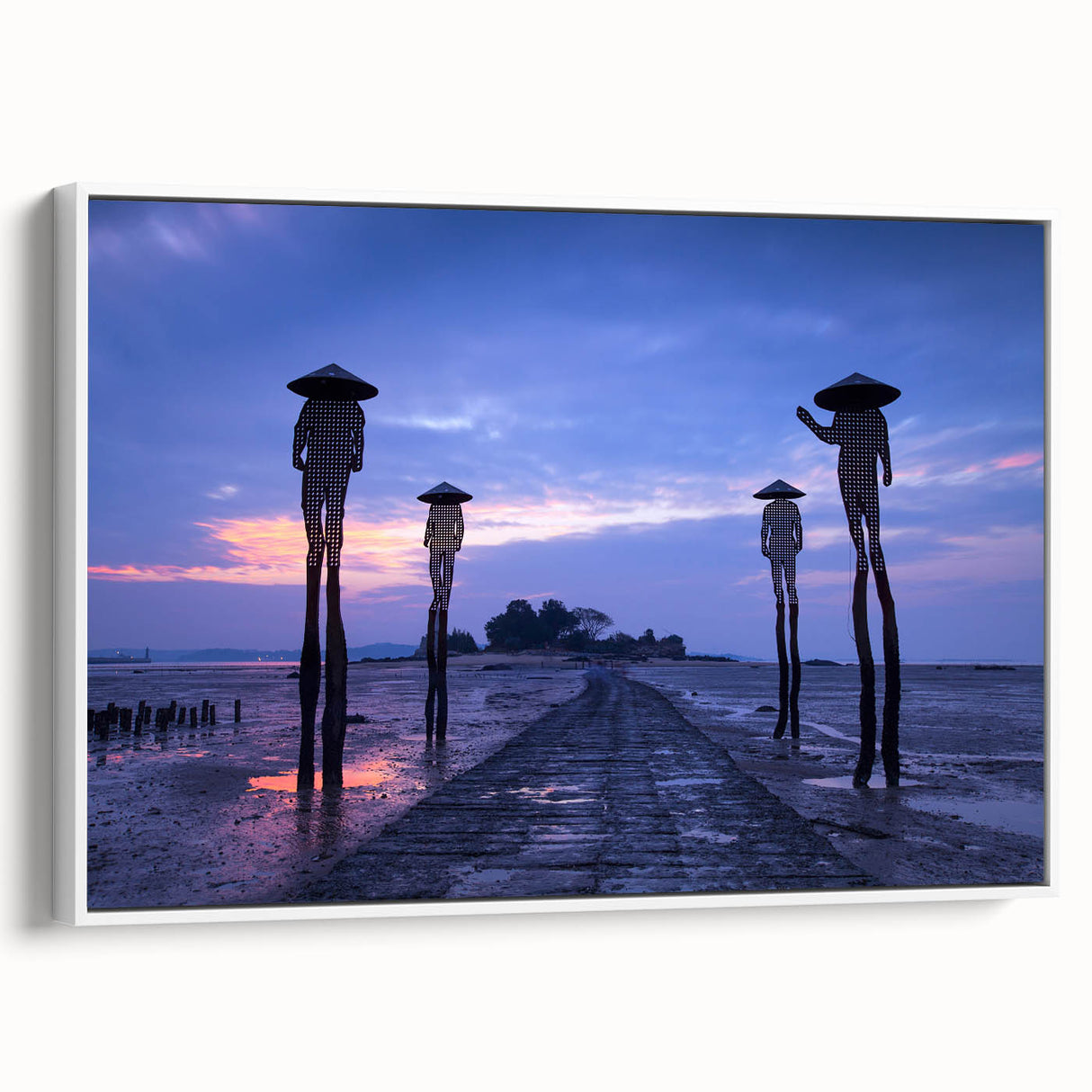 Vintage poster art of a Taiwanese landscape in vibrant colors on a large framed canvas, ideal for living room decor.