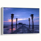 Vintage poster art of a Taiwanese landscape in vibrant colors on a large framed canvas, ideal for living room decor.