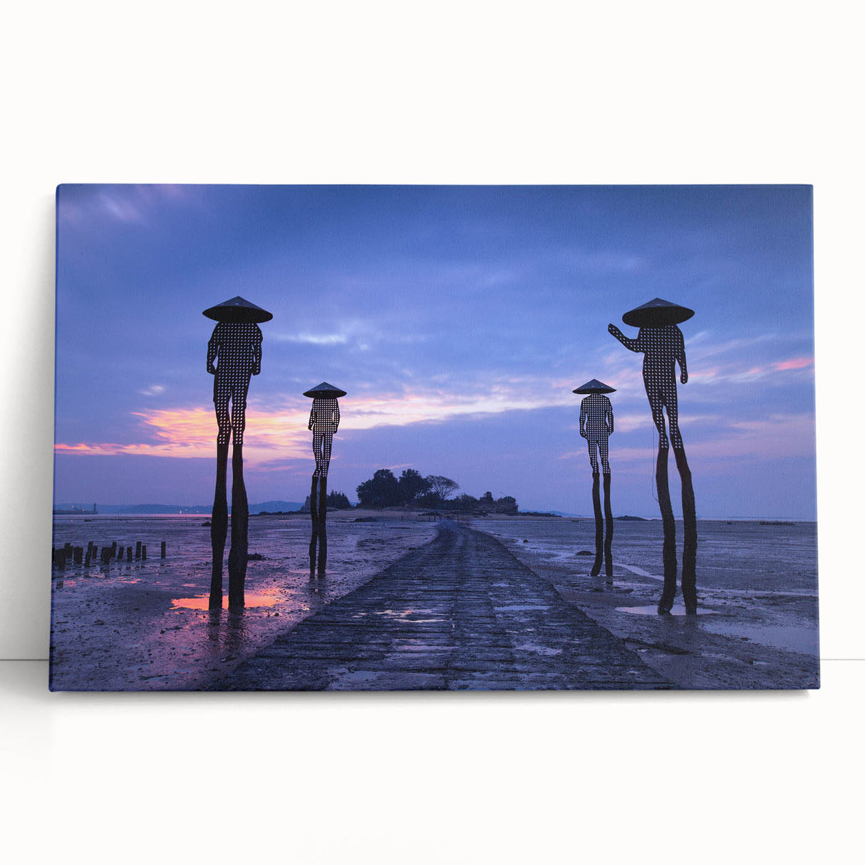 Large black and white stretched canvas of a serene Taiwanese landscape, ideal for kitchen wall art or bedroom decor.