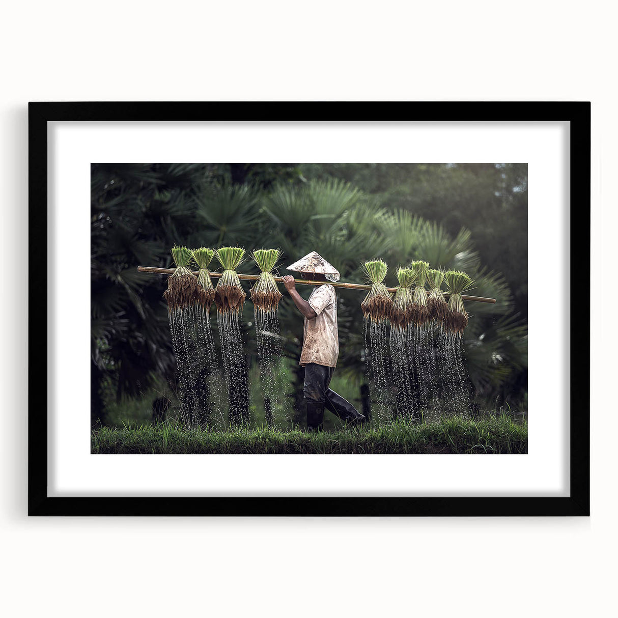 Extra large abstract art print featuring a colorful, textured depiction of a Thai landscape on a framed black mat.