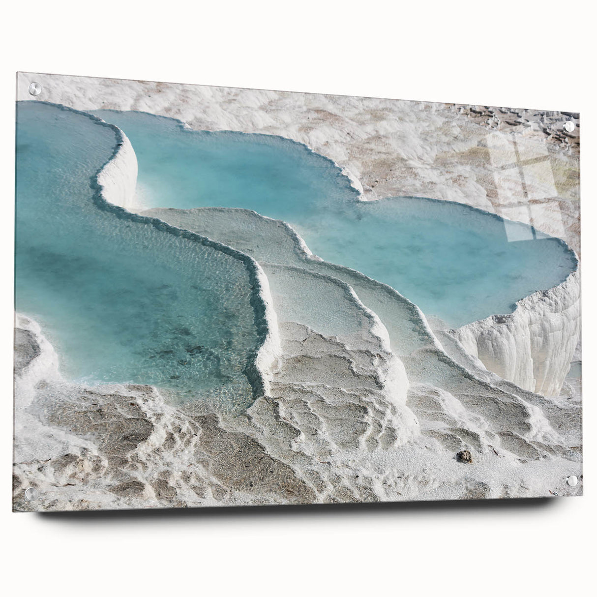Large abstract wall art of a Turkish landscape in muted earth tones on acrylic glass, ideal for bedroom or dining room decor.