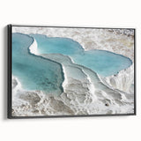 Black and white wall art featuring a vintage poster of a Turkish landscape on framed canvas, suitable for bedroom decor.