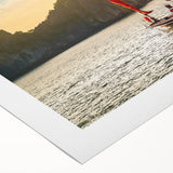 Art deco poster of a Vietnamese landscape in muted green and brown tones on rolled canvas, suitable for dining room decor.