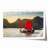 Extra large rolled print of a serene Vietnamese landscape in pastel shades, ideal for dining room wall art.