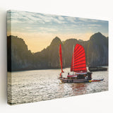Large stretched canvas featuring a serene Vietnamese landscape in muted green and blue tones, ideal for kitchen wall art.
