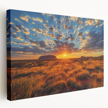 Large canvas print of Ayers Rock in Australia, featuring earthy red and orange tones, ideal for kitchen wall art.