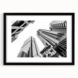 Extra large abstract art print of colorful, textured Brisbane scenery on a black framed canvas, ideal for living room decor.