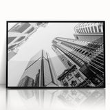 Large abstract wall art depicting Brisbane scenery in mid-century modernist style, framed in black acrylic.