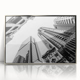 Framed acrylic print of Brisbane skyline with silver hues, ideal for modern art wall decor in a nursery.