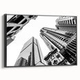 Black and white framed canvas of Brisbane landscape in vintage poster style, ideal for bedroom wall decor.