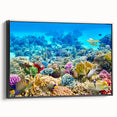 Black and white framed canvas of the Great Barrier Reef, ideal for bedroom landscape art.