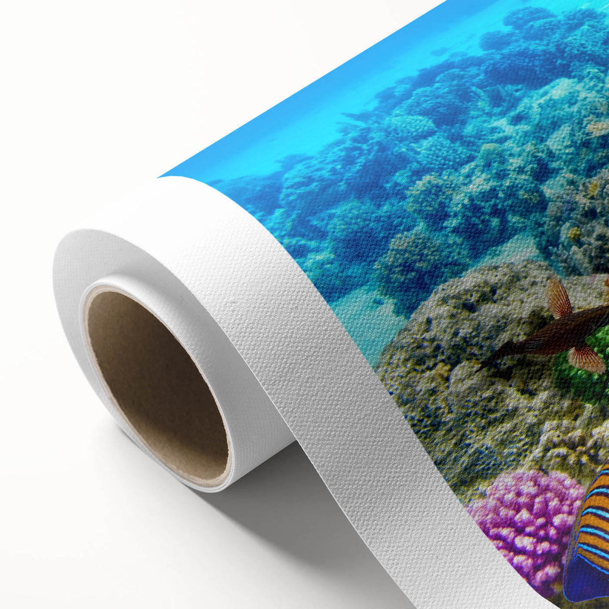 Art deco poster of the Great Barrier Reef in pastels on rolled canvas, suitable for nursery wall art.