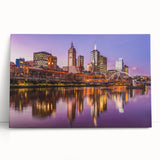 Black and white photo of Melbourne skyline on large stretched canvas, suitable for kitchen wall art or bedroom decor.