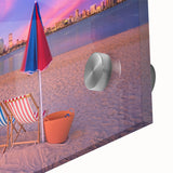 Large abstract wall art depicting the Perth skyline in muted blue and green tones on acrylic glass.