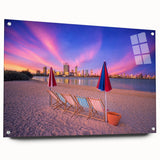 Acrylic print of Perth scenery with vibrant twilight hues, ideal for dining room decor.