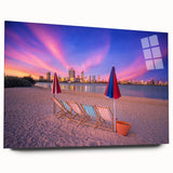 Large abstract depiction of Perth landscape on acrylic glass, in cool blue and green tones.