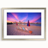 Abstract art print of Perth scenery in muted blue and green tones on a framed silver mat.