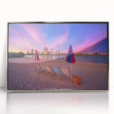 Art deco style poster of Perth skyline in muted silver and blue tones on framed acrylic, suitable for modern art wall decor.