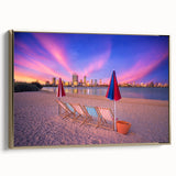 Framed canvas featuring a vintage-style landscape painting of Perth, Australia with a black border and colorful palette.