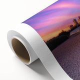 Art Deco style poster of Perth skyline in pastel shades on rolled canvas, suitable as nursery wall art or for dining room.