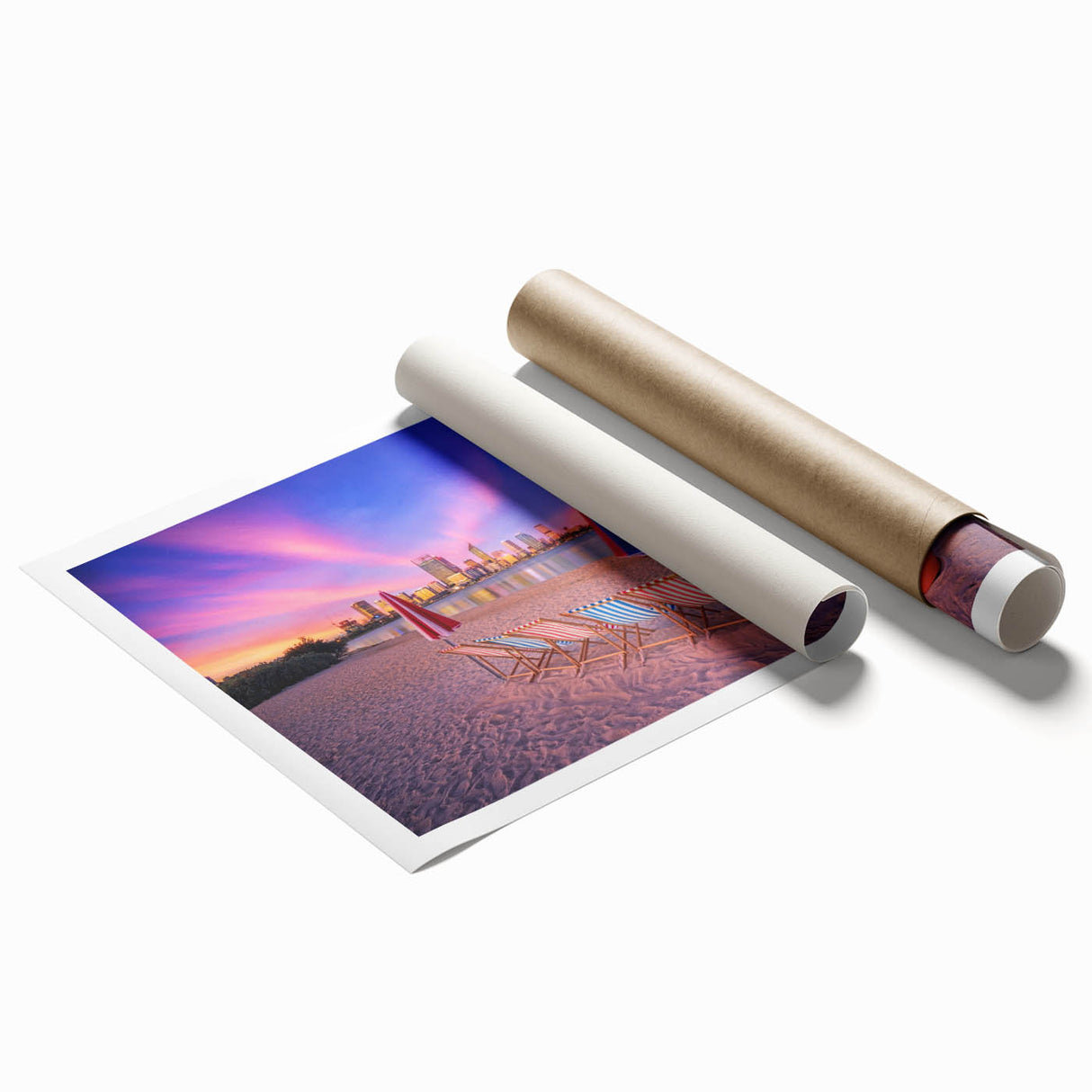 Extra large rolled print of Perth scenery with floral accents in soft blue and green tones.